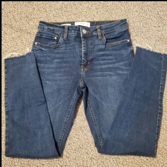 MNG ISA JEANS HIGH RISE STRETCH DENIM SKINNY RAW ANKLE HEM DARK WASH SIZE 26 - Picture 6 of 9